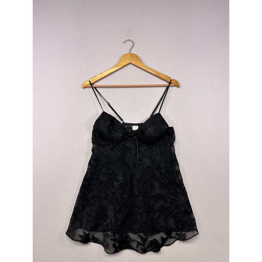 Coquette Gothic Unbranded Womens M Black Floral Burnout Mesh Babydoll Nightie